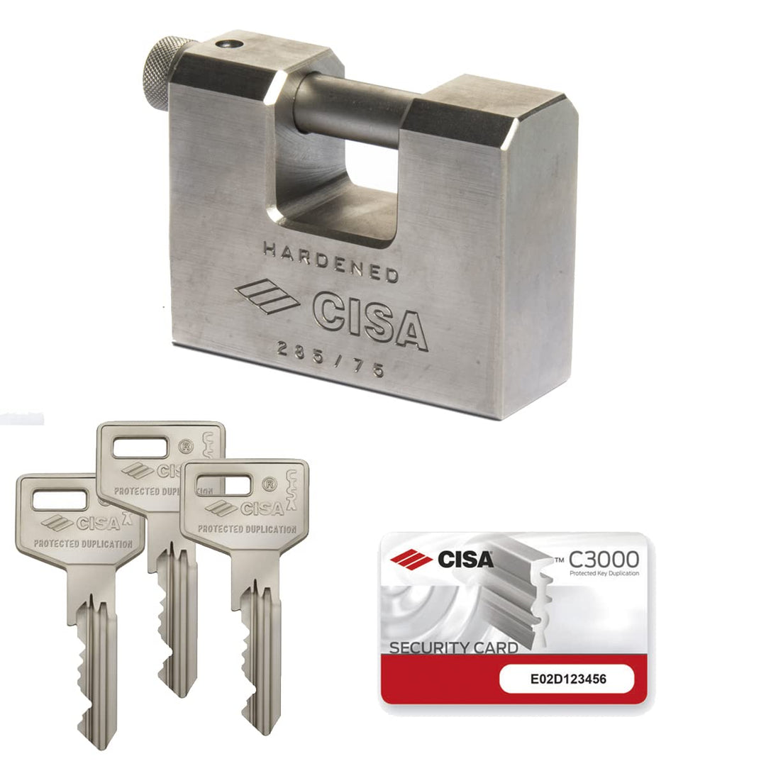 CISA 12855N7500000C3 Vorhängeschloss aus Stahl Monoblock Zylinder C3000, 75 mm