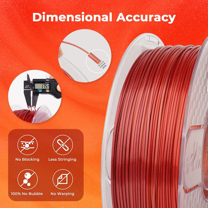 AMOLEN PLA 3D-Drucker-Filament, Silk PLA-Filament, 1,75 mm, Silk Shiny Filament Rot Gold, 1 kg A-gra