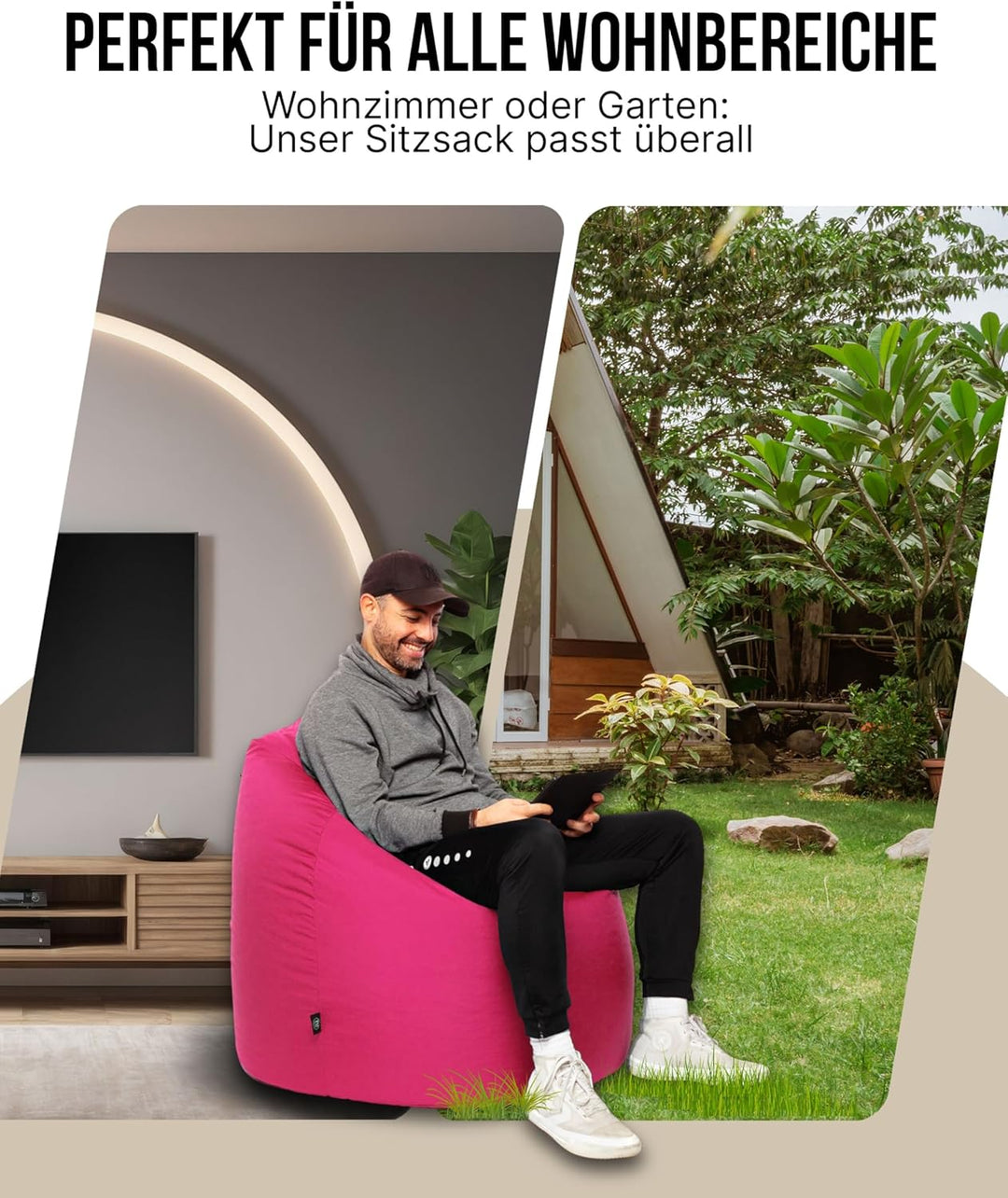 PATCH HOME Patchhome Sitzsack Tropfenform mit Reissverschluss Nachfüllbar - für In &amp; Outdoor - mit S