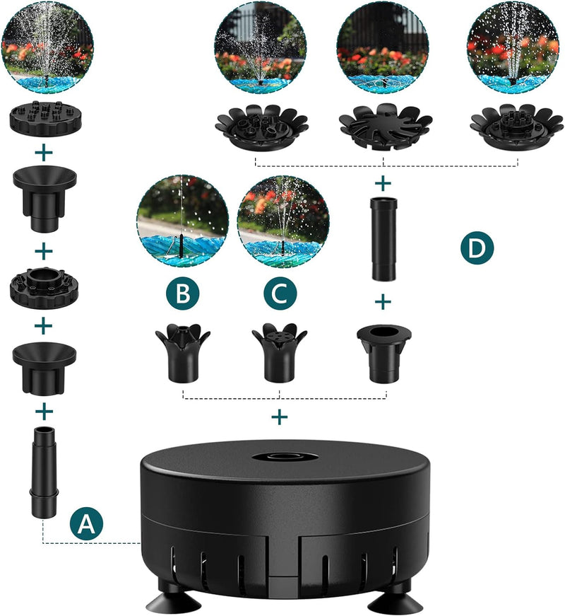 AMZtime 7W DIY Solar Springbrunnen mit 1,5M Wasserleitung und Pfahl, Upgrade Solar Teichpumpe Kit So