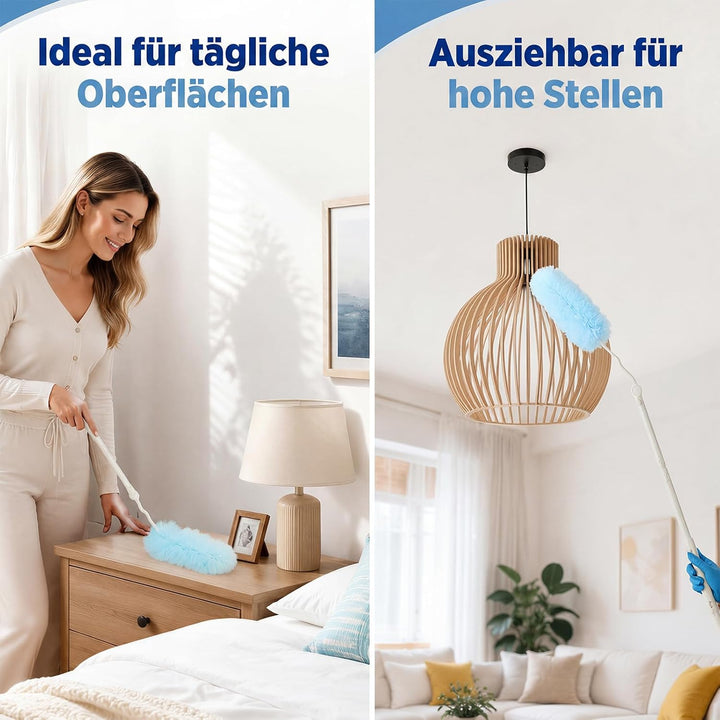 50 Stück Staubmagnet Nachfüllpack Kompatibel mit Swiffer - 360° Staubwedel Set mit Teleskopstange &