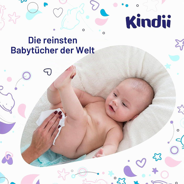 Kindii Feuchttücher Pure Water 99% – (12x60 Stück) Feuchttücher für Babys und Kinder – unparfümiert,