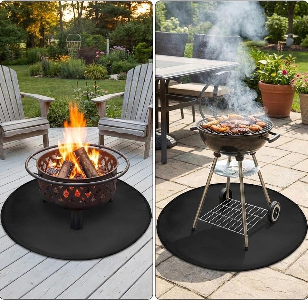 Runde Feuerfeste Grillunterlage 36 Zoll – 3-Schicht Hitzeschutzmatte aus Glasfaser & Aluminium, Wied