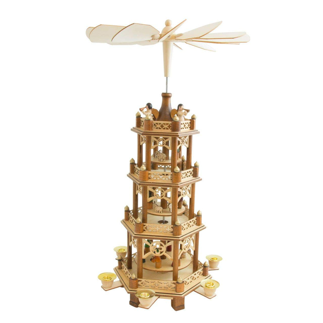 OBC Weihnachtspyramide/Natur-bunt/Pyramide Weihnachten / 4 Etagen/im Kunsthandwerks-Stil, handgefert