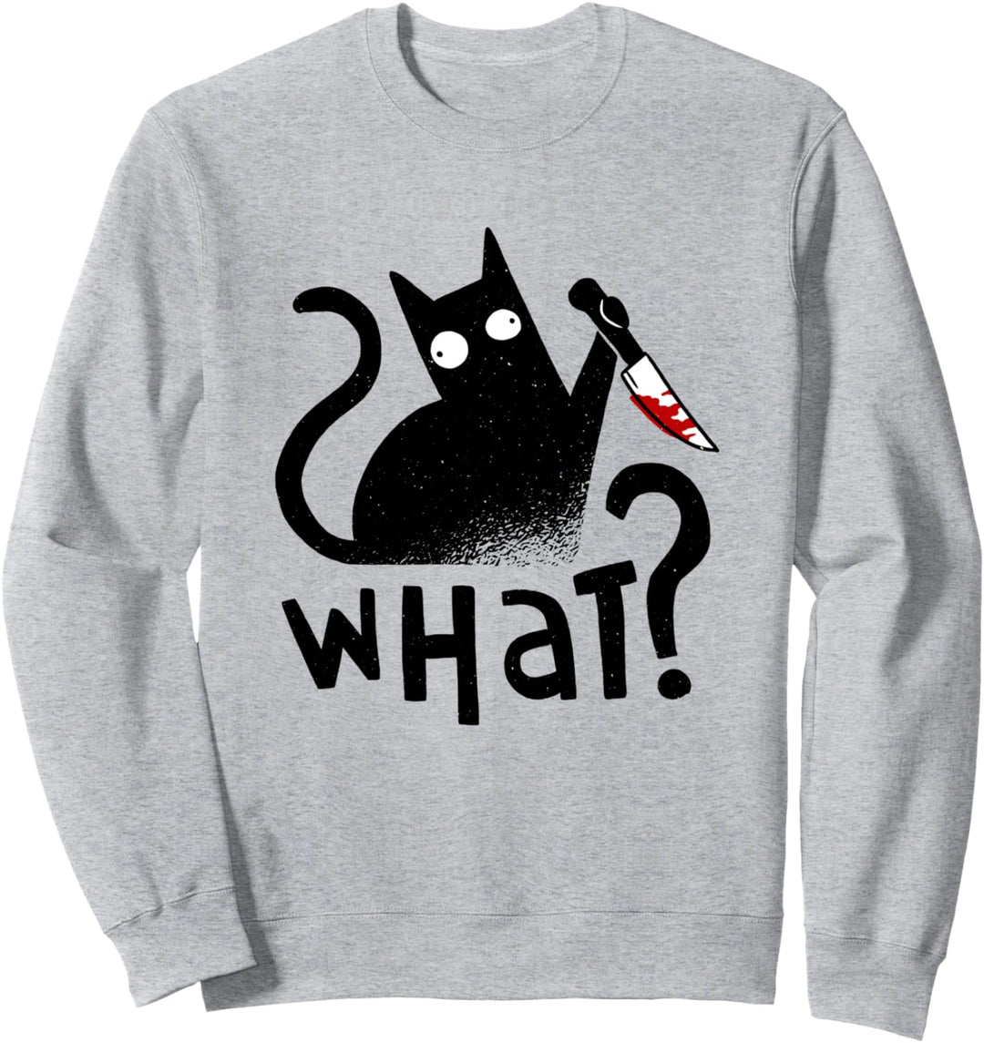 Cat What Cat mit Messer schwarz Katze mörderische Katze Halloween Sweatshirt