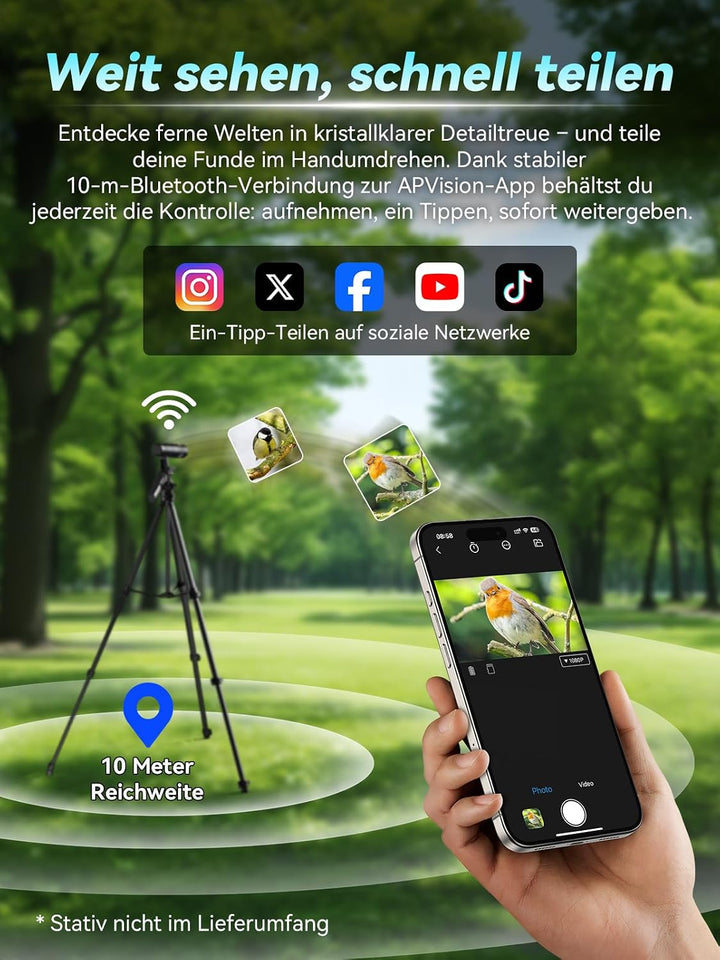 APEXEL 45X Hochleistungs-Objektiv für Smartphones, Digitale Drahtlose Telefonkamera mit APP-Steuerun