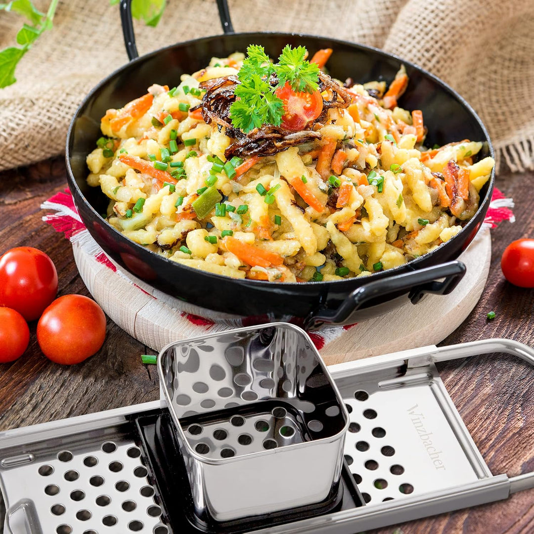Winzbacher Edelstahl Spätzlehobel + Schöpflöffel [Topf Ø von 16-30cm] Spülmaschinenfest | Rostfrei |