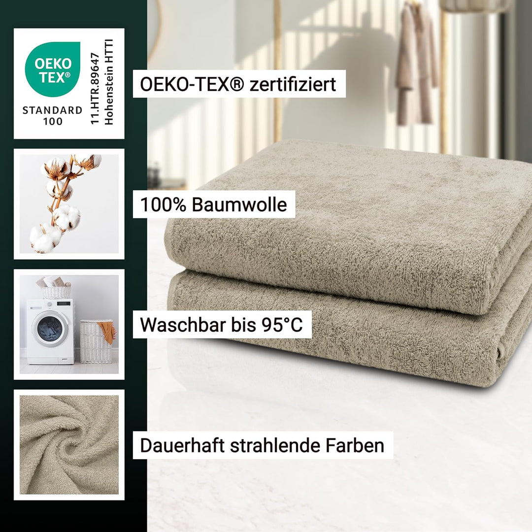 ZOLLNER 2er Set Badetücher - weiche und saugstarke Duschtücher - waschbar bis 95°C - Baumwolle - 100