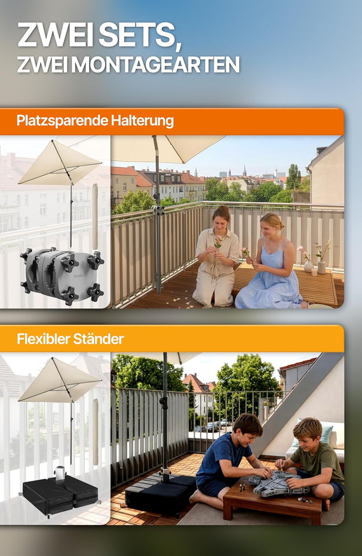 4smile SunnyShade Balkonschirm Rechteckig 210x140 cm, Sonnenschutz Balkon mit UV 50+, Sonnenschirm B