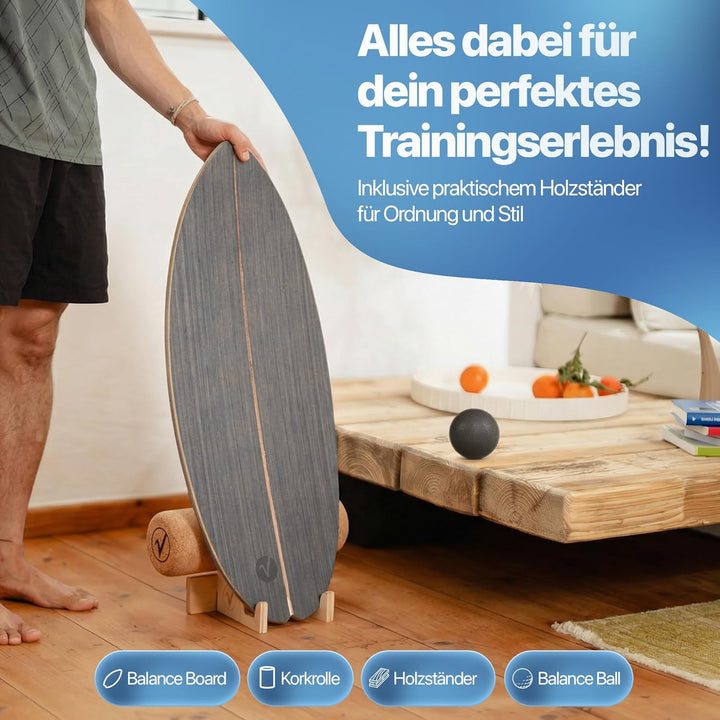 Balance Board aus Holz in – mit abgerundeten Ecken – inkl. Rolle für Neuromuscular Response Training