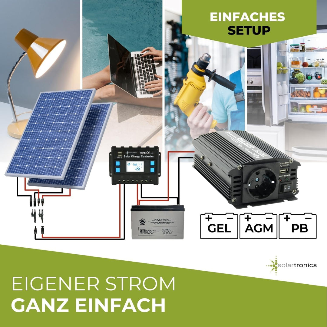 solartronics Spannungswandler Wechselrichter Intverter NM 300-5000 Watt 12V zu 230V schwarz USB Schu