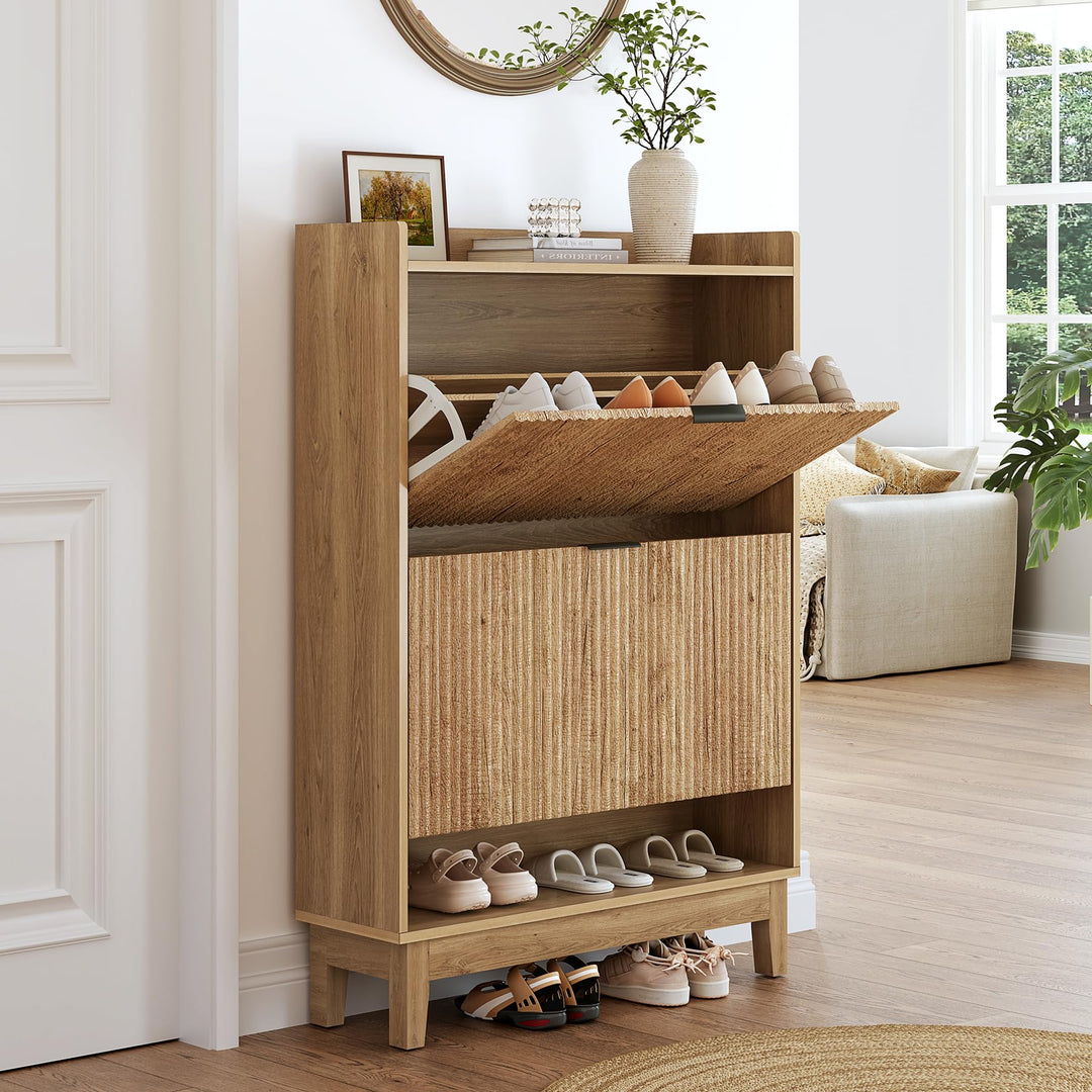 Tribesigns Schuhschrank Schmal, Schuhkipper Schuhregal mit Regalen, 2 Schubladen mit Klappschutz Hol