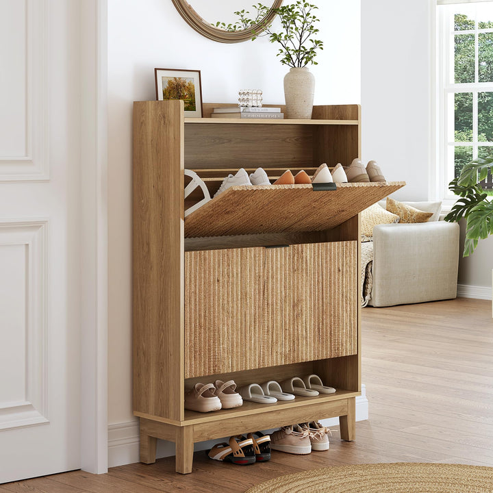 Tribesigns Schuhschrank Schmal, Schuhkipper Schuhregal mit Regalen, 2 Schubladen mit Klappschutz Hol