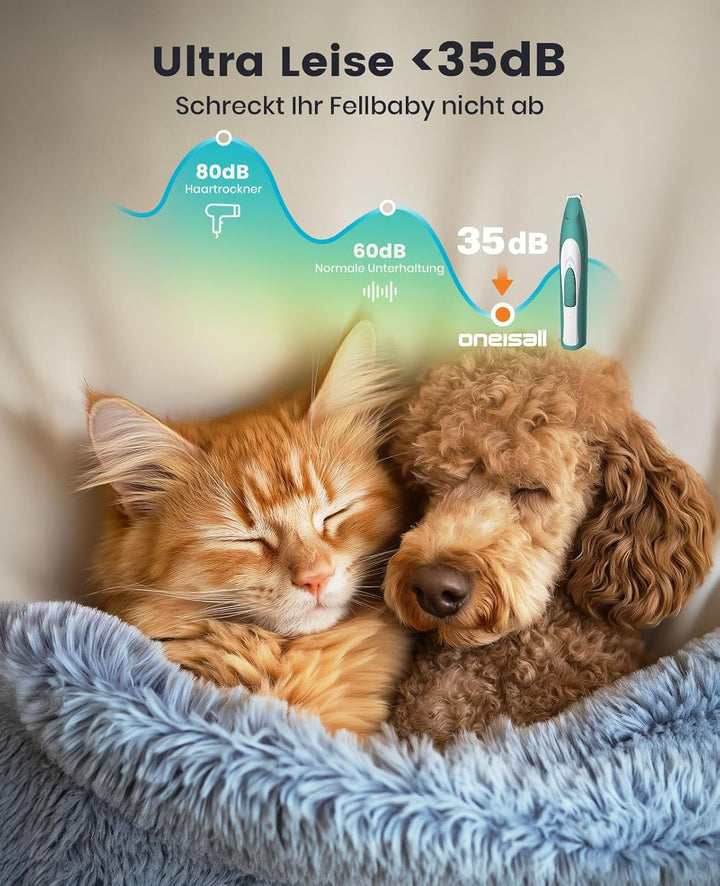 oneisall Pfotentrimmer für Hunde extra leise, Kabeloser Hundepfoten Trimmer mit LED-Licht, Wiederauf