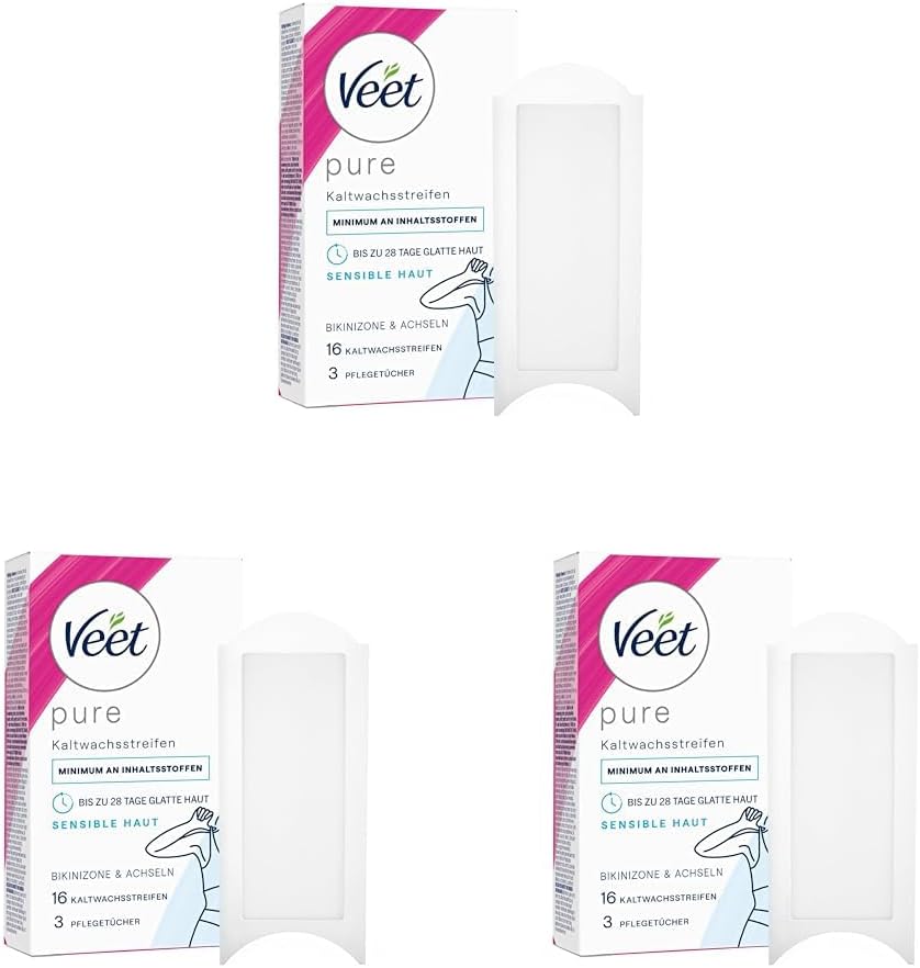 Veet Pure Kaltwachsstreifen für Bikinizone & Achseln - Haarentfernung für sensible Haut - Bis zu 28