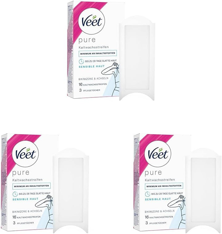 Veet Pure Kaltwachsstreifen für Bikinizone & Achseln - Haarentfernung für sensible Haut - Bis zu 28