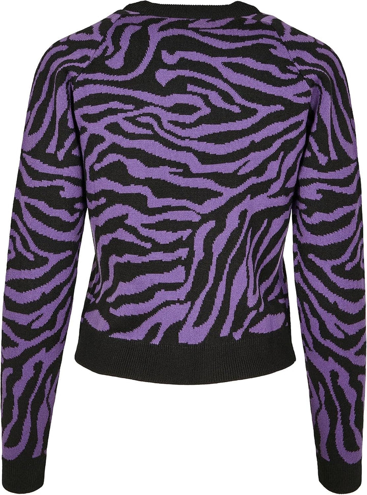 Urban Classics Damen Ladies Short Tiger Sweater Pullover, Mehrfarbig (Blk/Pur 00040), Small (Herstel
