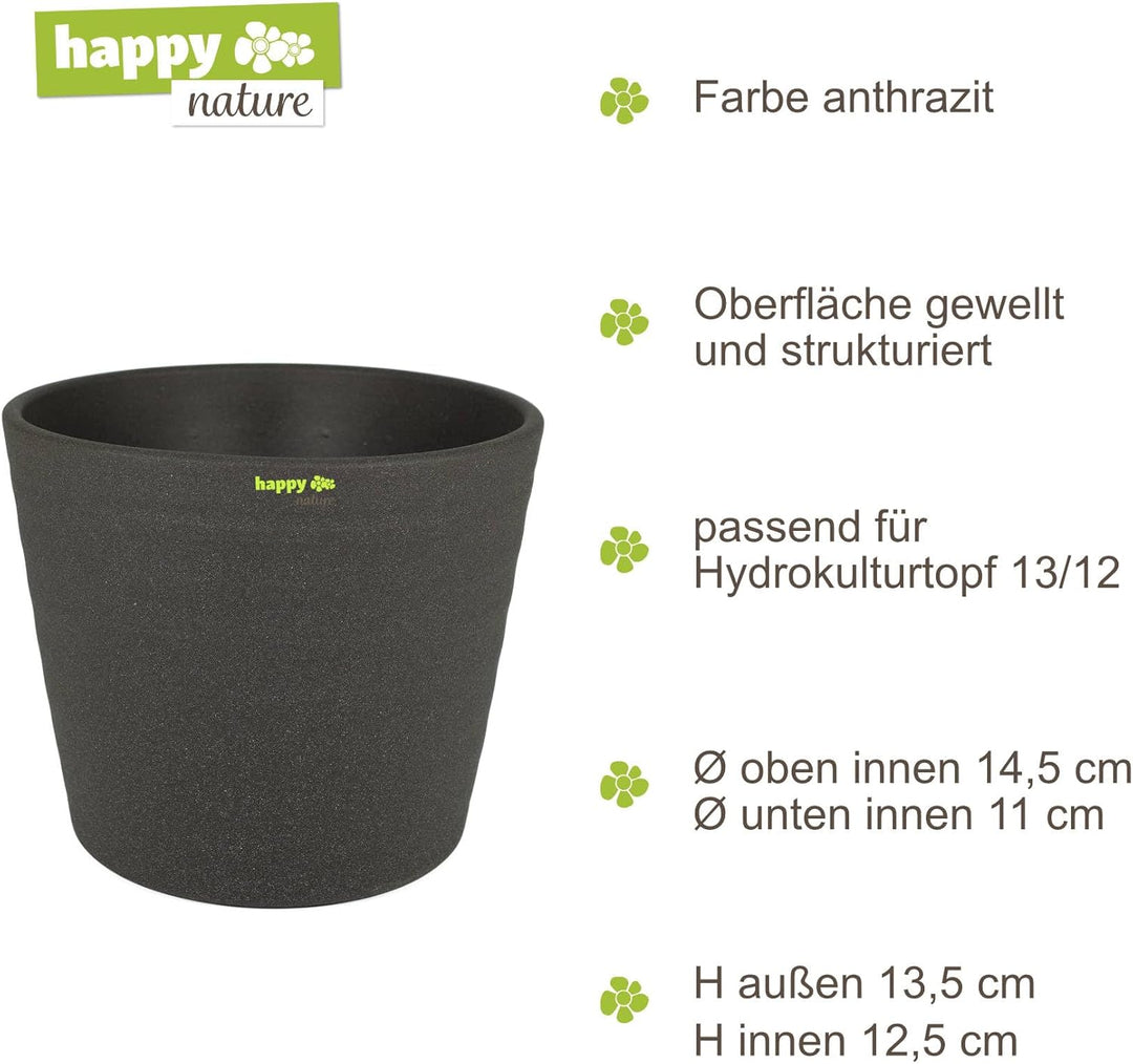 happy nature Set6 6 Keramik Hydro Blumentöpfe Maui anthrazit 13/12 Ø 16 cm H 13,5 cm
