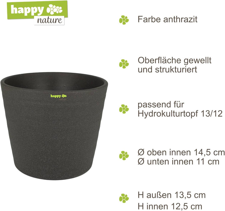 happy nature Set6 6 Keramik Hydro Blumentöpfe Maui anthrazit 13/12 Ø 16 cm H 13,5 cm