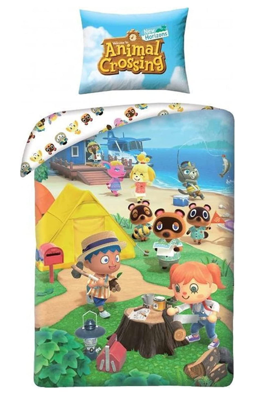 Halantex - AMC001 - Animal Crossing Campingfiguren Bettwäsche-Set für Einzelbett - mehrfarbig - 100%