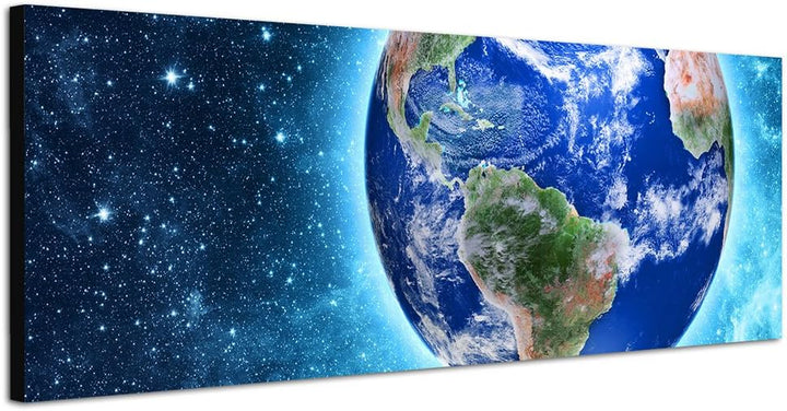 Paul Sinus Art Panoramabild auf Leinwand und Keilrahmen 150x50cm Weltraum Planet Erde Draufsicht