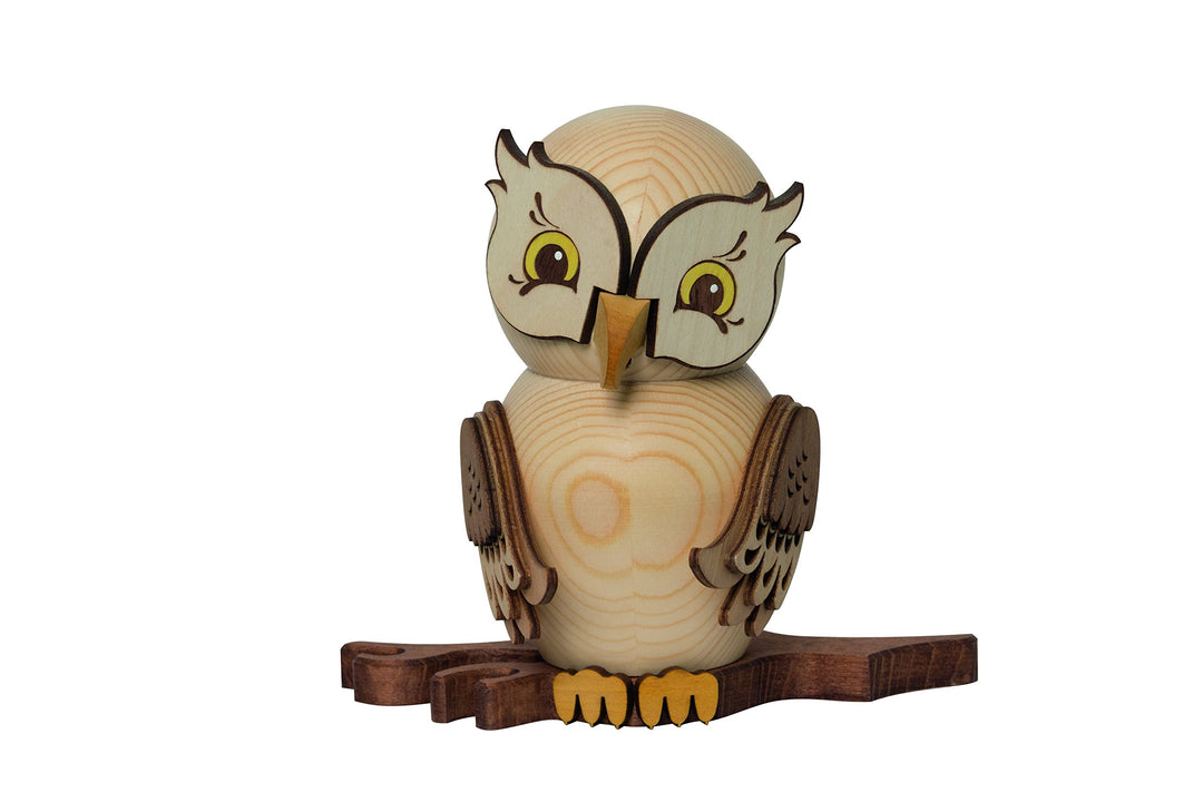 Drechslerei Kuhnert - Rauchfigur/Räucherfigur - Eule Natur aus Massivholz - ca. 15 cm - Made in Germ