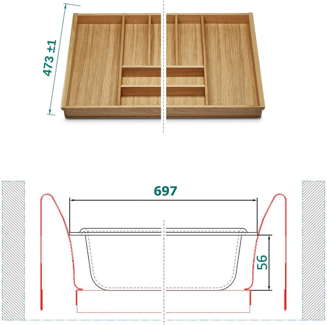 ORGA-BOX III EICHE Besteckeinsatz für 80er Schublade für Nobilia ab August 2012 (473 x 697 mm) Holz-