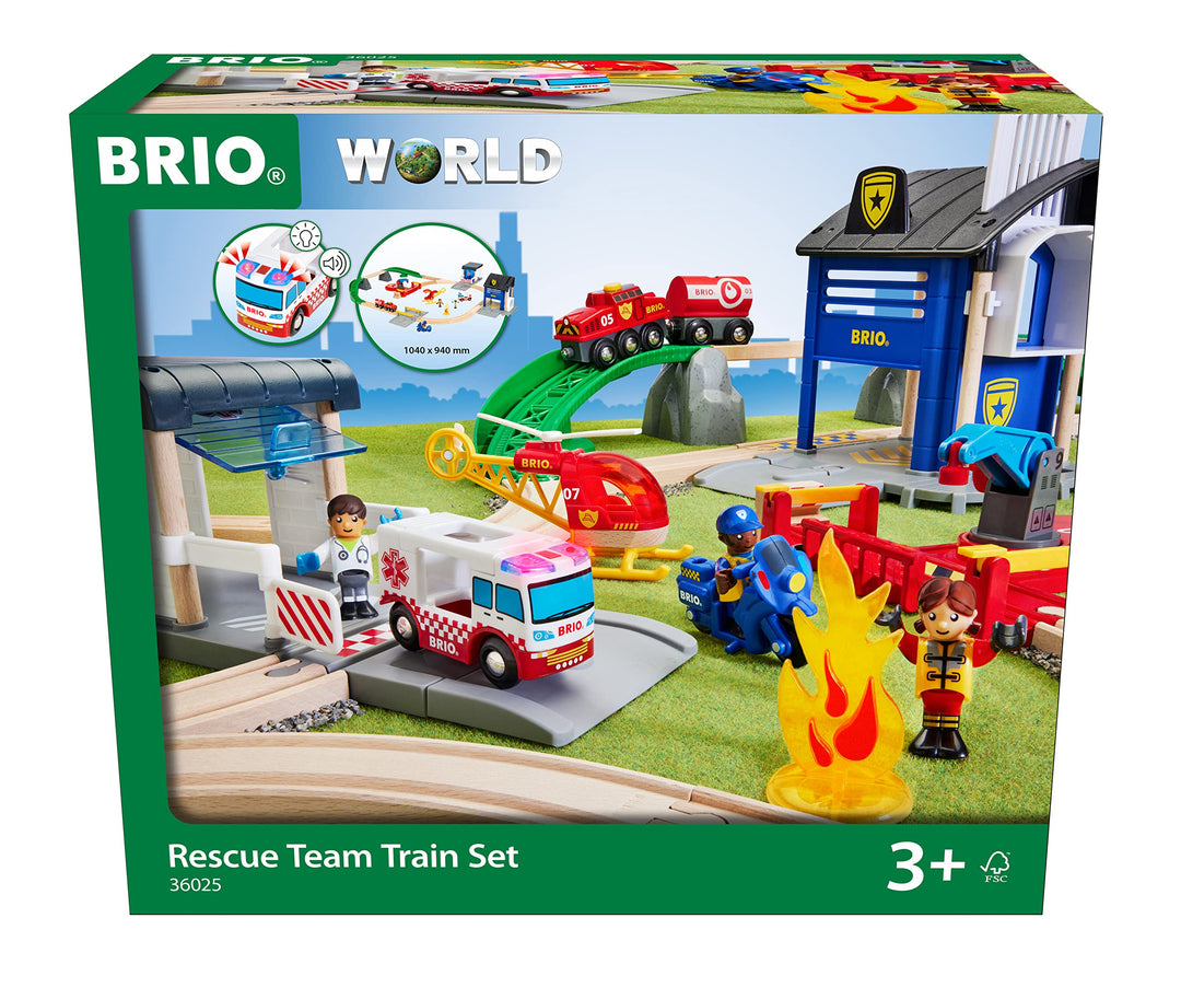 BRIO World 36025 Polizei und Feuerwehr Set Deluxe - Grosses Rettungskräfte-Set mit Polizeistation, F