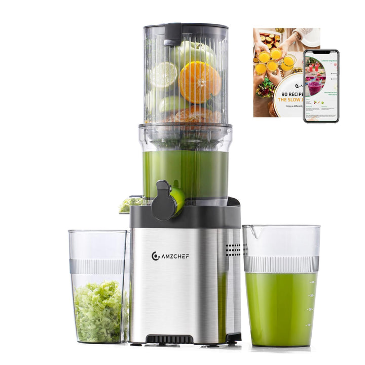 AMZCHEF Entsafter - Slow Juicer mit 120MM Breite und Grössere Einfüllschacht für Ganze Gemüse und Ob