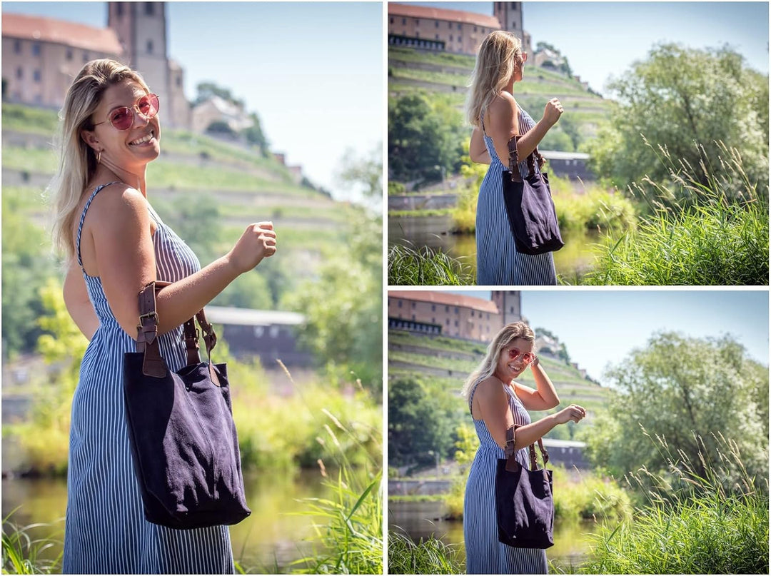 LECONI Henkeltasche Echt-Leder Wildleder Damentasche Handtasche für Damen Shopper für Freizeit, Büro