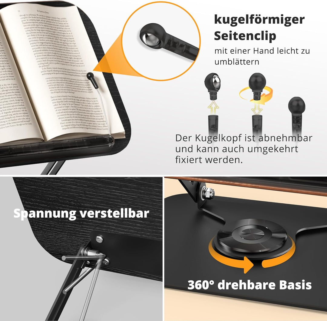 SupeDesk Buchständer zum Lesen,verstellbarer Holz-Buchhalter Leseständer,360° drehbar,faltbar,Kochbu