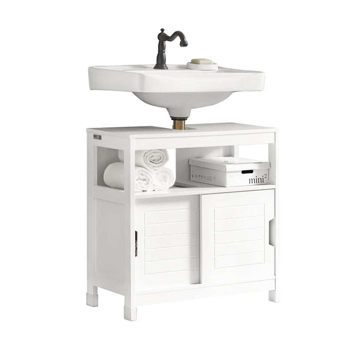 SoBuy FRG128-W Waschbeckenunterschrank Badmöbel Badschrank mit Fusspolster Unterschrank Waschtisch w