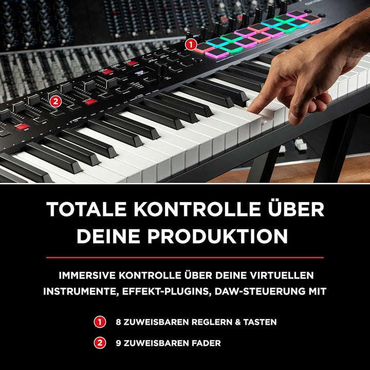 M-Audio Oxygen Pro 61 + SP-2 - USB MIDI Controller mit anschlagdynamischen 61 Tasten, 16 anschlagdyn