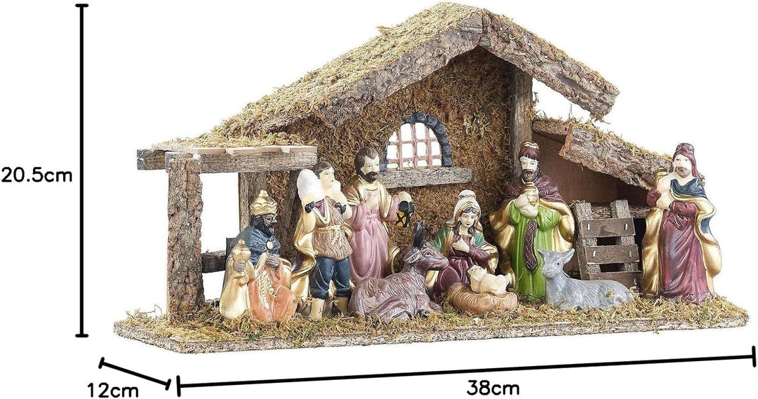 Britesta Krippe: Hochwertige Holz-Weihnachtskrippe, grosse handbemalte Porzellan-Figuren (Krippe