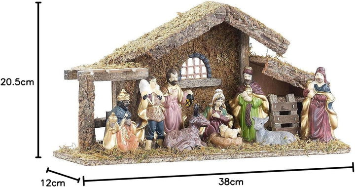 Britesta Krippe: Hochwertige Holz-Weihnachtskrippe, grosse handbemalte Porzellan-Figuren (Krippe
