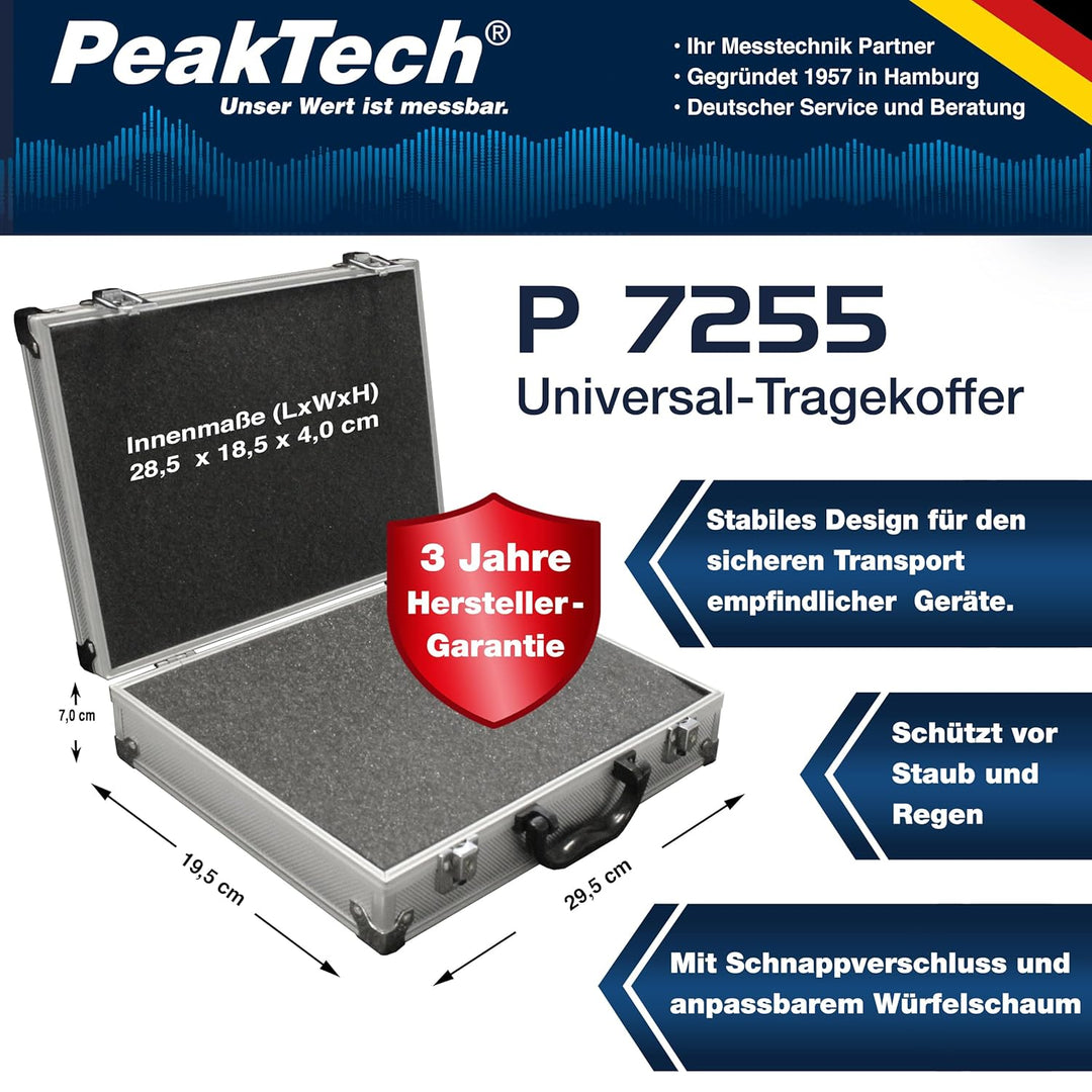 PeakTech 7255 – Universal Koffer für Messgeräte, Robuster Tragekoffer, Werkzeug Aufbewahrung, Würfel