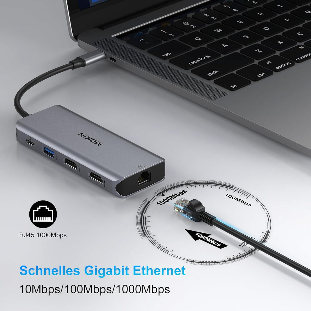 USB C 2 HDMI, MOKiN 9 in 1 Docking Station Dual Monitor, USB C Hub mit 4K Dual HDMI, Gigabit Etherne