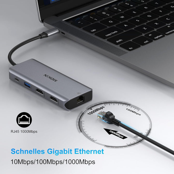 USB C 2 HDMI, MOKiN 9 in 1 Docking Station Dual Monitor, USB C Hub mit 4K Dual HDMI, Gigabit Etherne