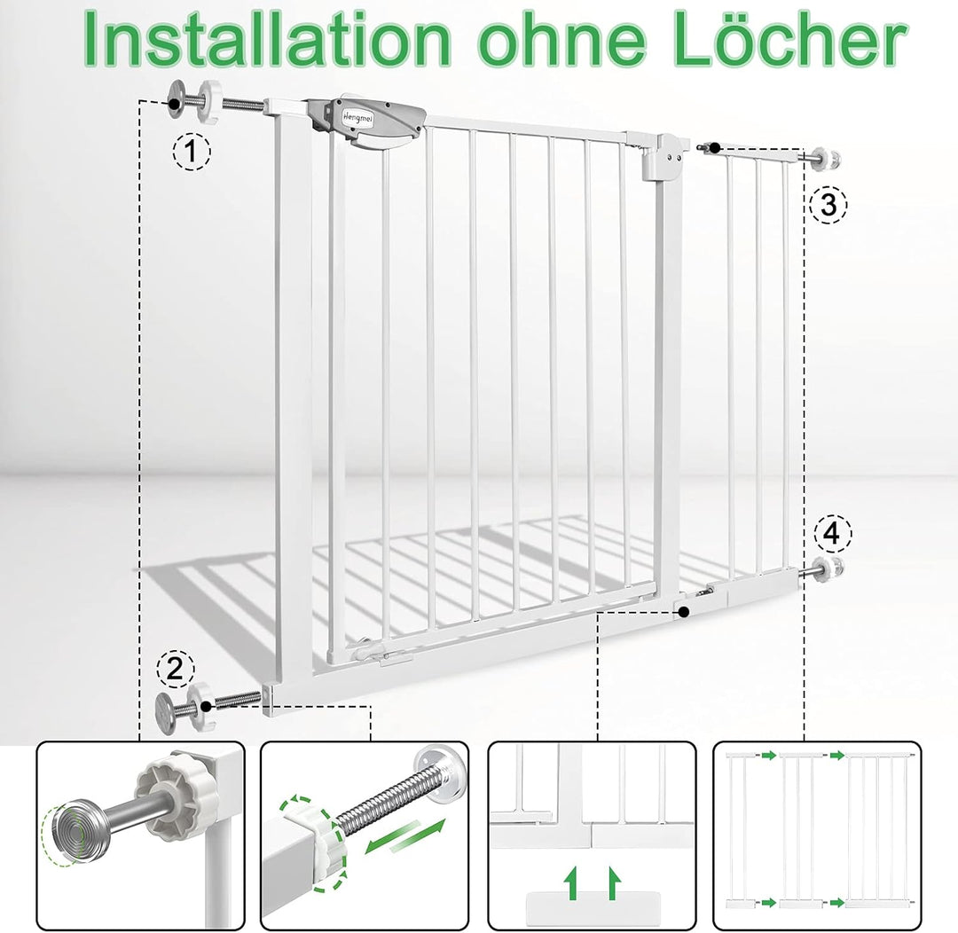 HENGMEI Türschutzgitter Treppengitter ohne bohren 105-115cm Baby Schutzgitter Schliesst automatisch