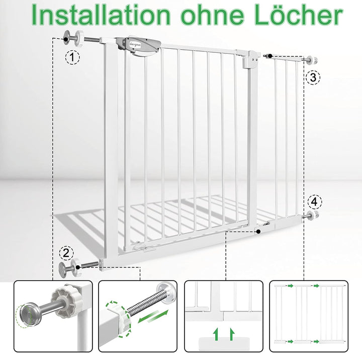 HENGMEI Türschutzgitter Treppengitter ohne bohren 105-115cm Baby Schutzgitter Schliesst automatisch