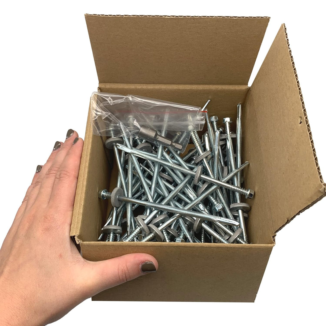(60 Stück) Verzinkter Stahl, Sechskantkopf selbstbohrende 5,5 x 130 mm Schrauben mit EPDM Unterlegsc