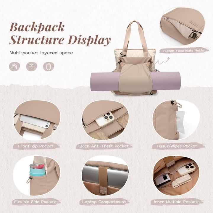 GOLF SUPAGS Convertible Laptop Rucksack Damen Yogatasche Sporttasche, Gesteppte Tragetasche, Yogamat