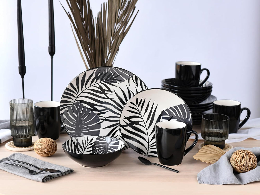 CreaTable, 25859, Serie TROPICANA black, Geschirrset, Kombiservice 16 teilig Kombiservice 16 teilig