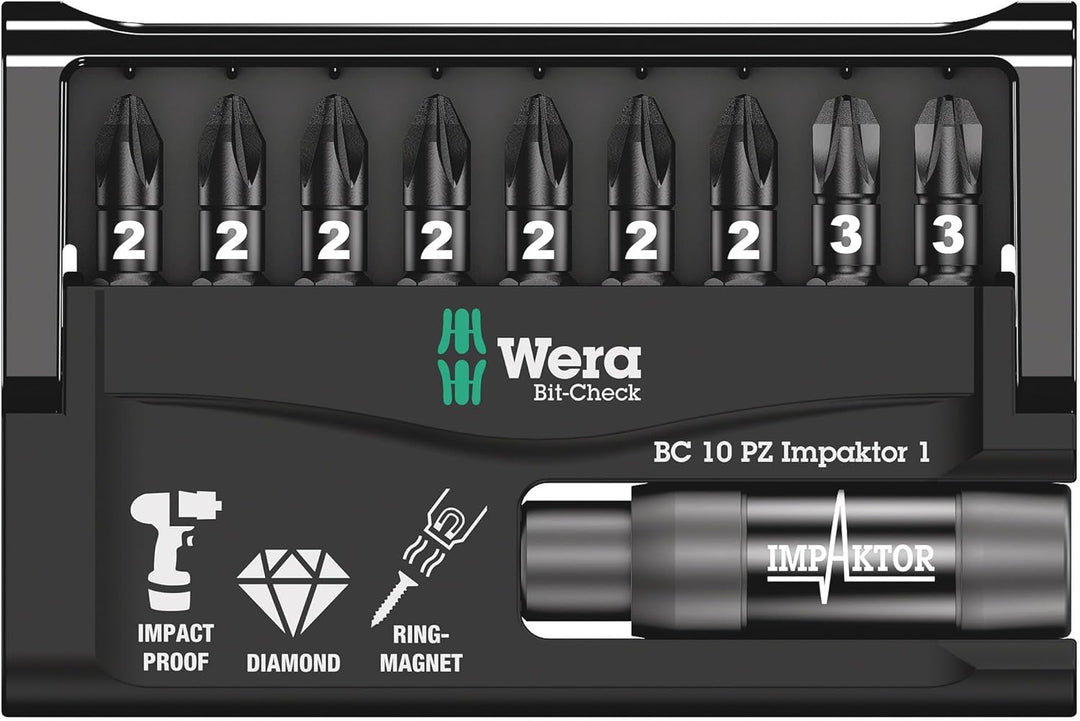Wera Bit-Sortiment, Bit-Check 10 PZ Impaktor 1, 10-teilig, 05057684001 Bit-Check 10 PZ Impaktor 1 Si