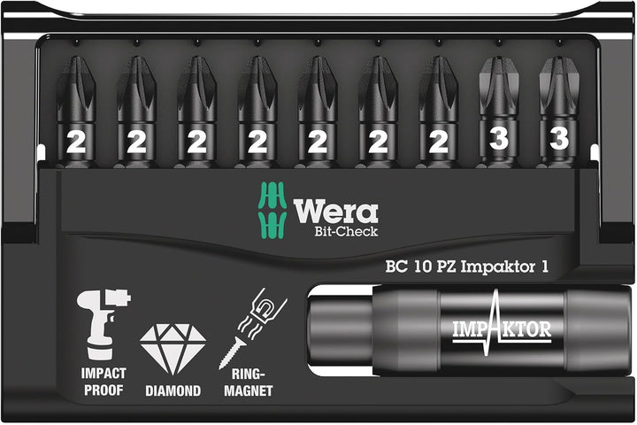 Wera Bit-Sortiment, Bit-Check 10 PZ Impaktor 1, 10-teilig, 05057684001 Bit-Check 10 PZ Impaktor 1 Si