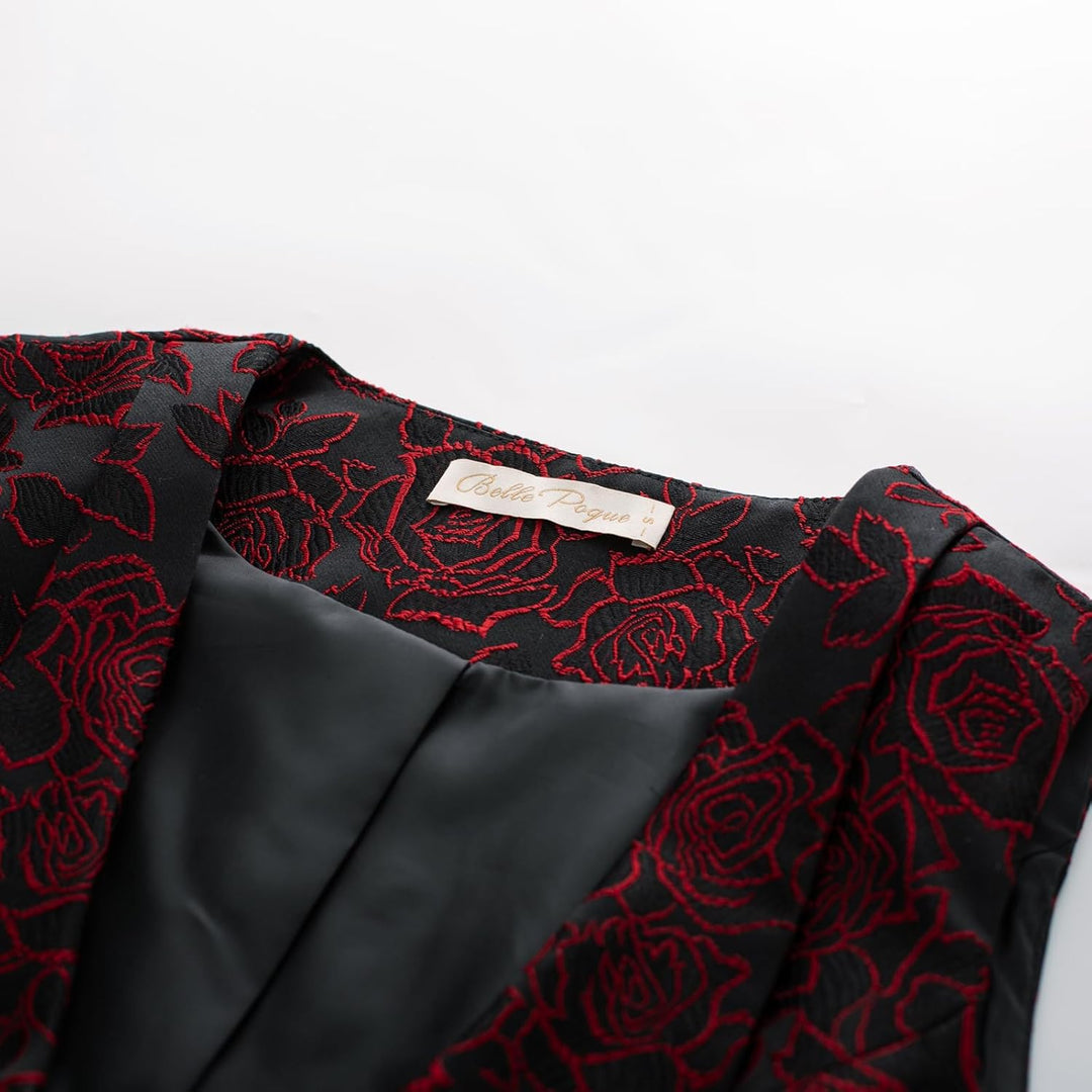 Belle Poque Damen Weste mit Gebogenes Revers V-Ausschnitt Karierte Weste mit Zwei Taschen Geometrisc