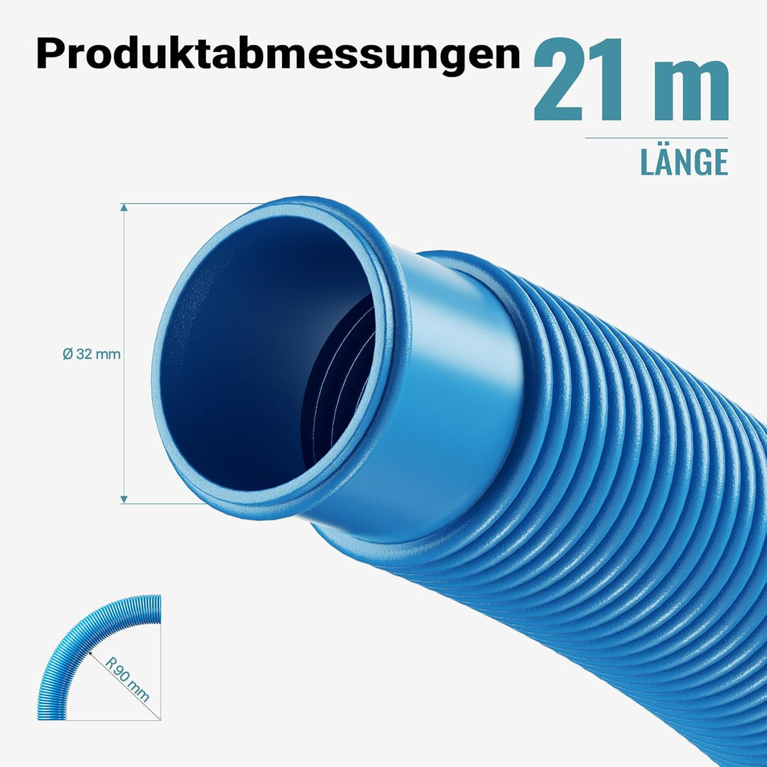 Teichtip ® 21m - 32mm - Schwimmbadschlauch mit 165g/m - Made in Europe