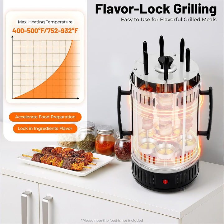 Vertikaler Elektrischer Grill 1000W 400-500℃ Elektrogrill Schaschlikgrill mit 6 Spiesse Rotisserie G