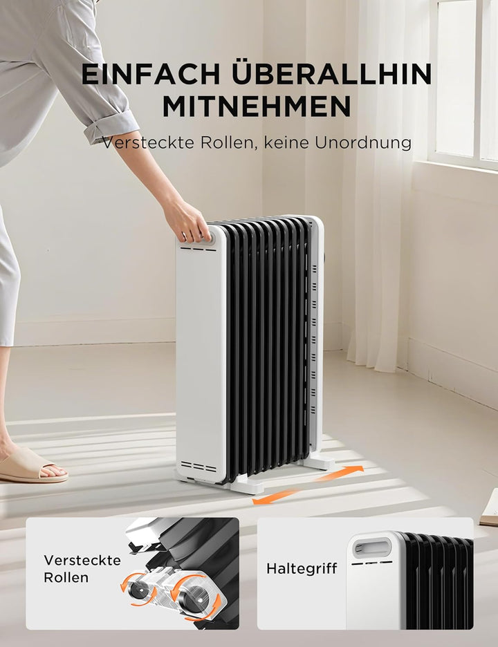 Midea Ölradiator, 2300W 11 Rippen tragbarer Elektroheizer mit Drehknopfregelung und einstellbarem Th