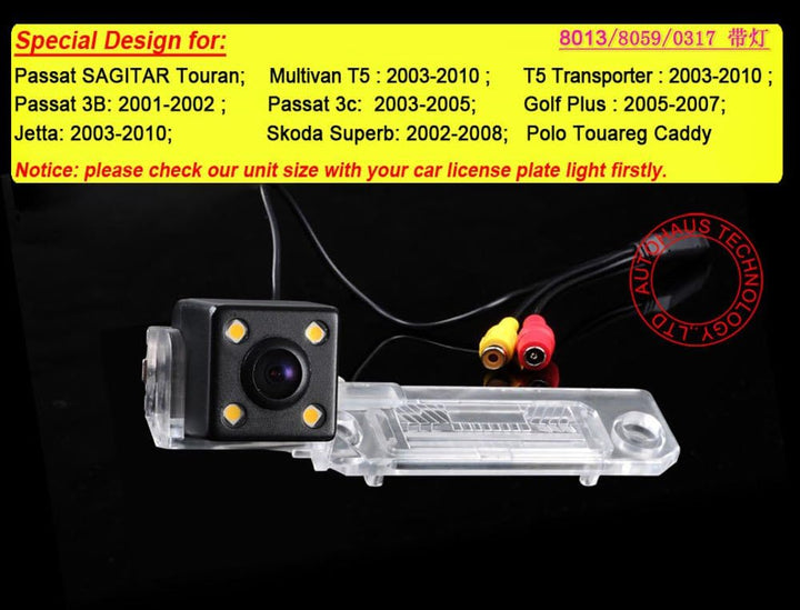 4 LEDs Nachtsicht HD Rückfahrkamera Ersatz für VW Golf5 V/Touran/T5 Touareg Caravell Multivan/Polo 9